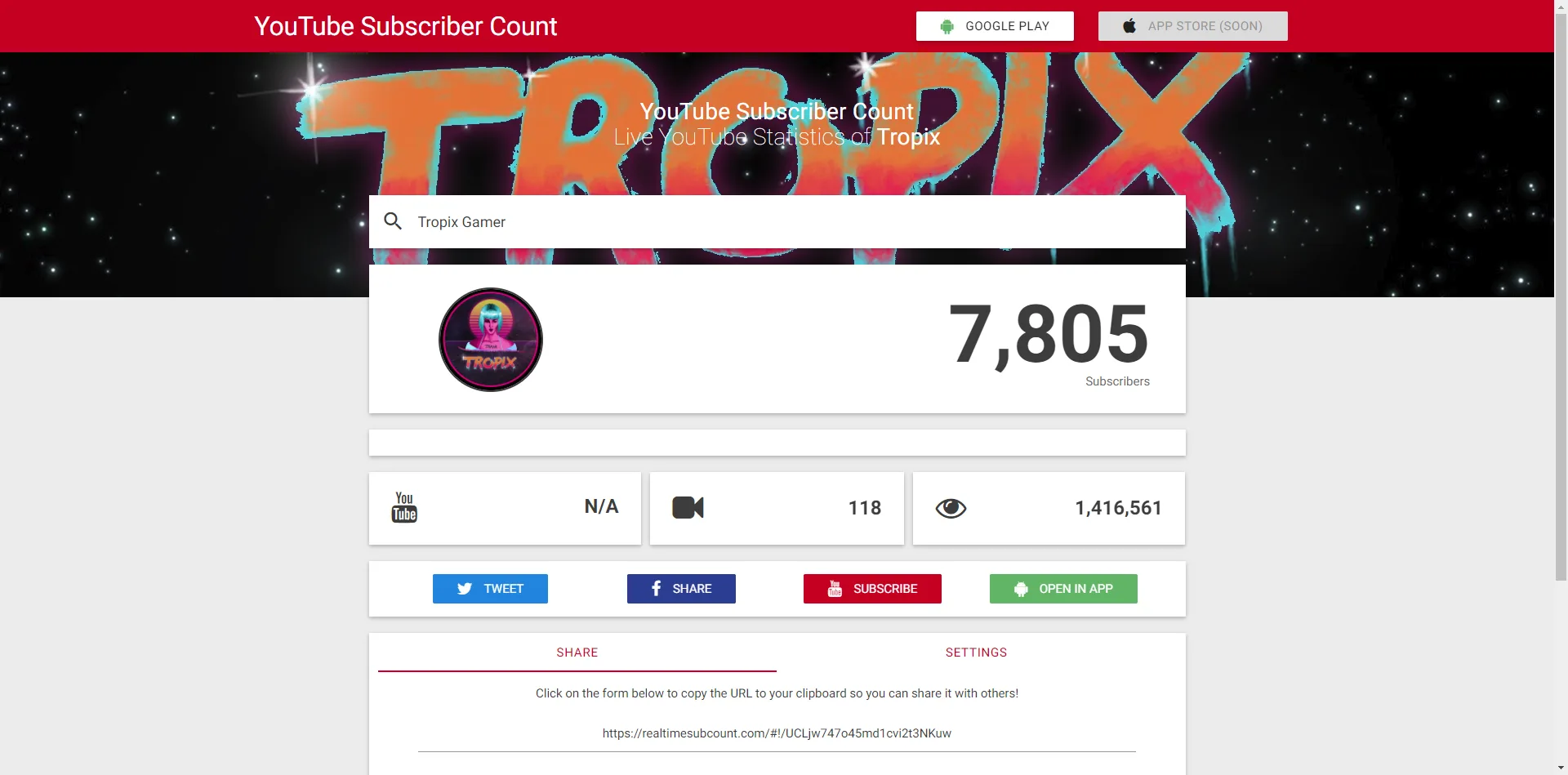 realtimsubcount real-time youtube subscription counter for tropix gamer