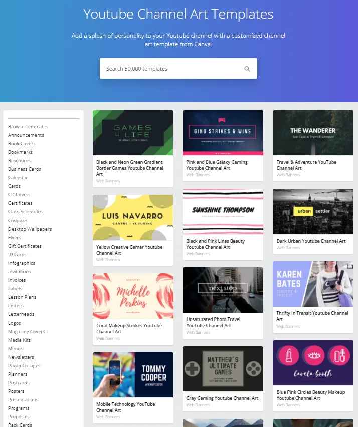 YouTube channel art Templates