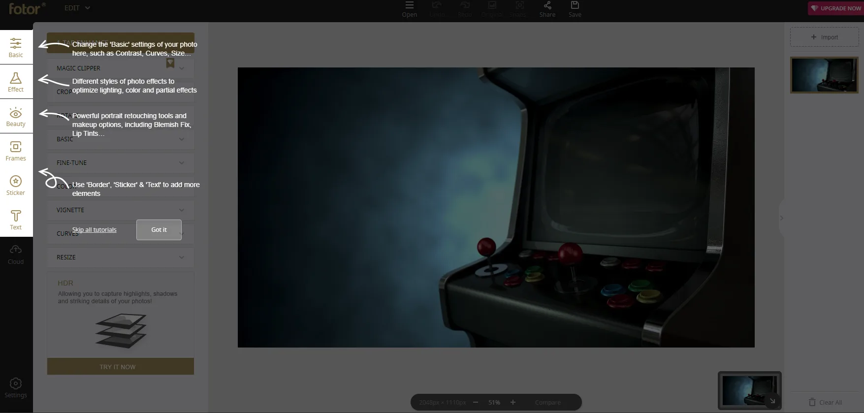 Fotor editing tool
