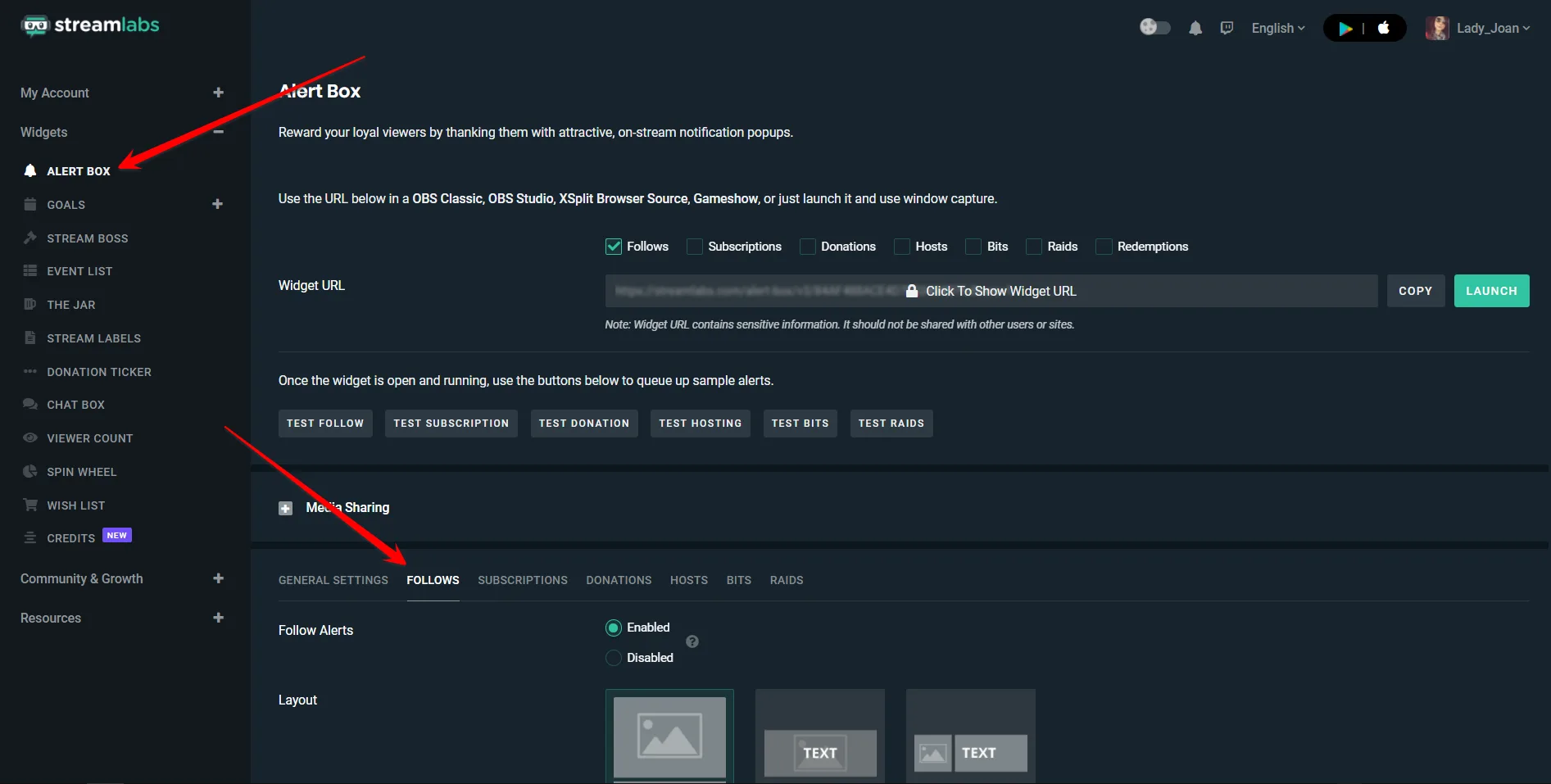 Streamlabs follow alert customization