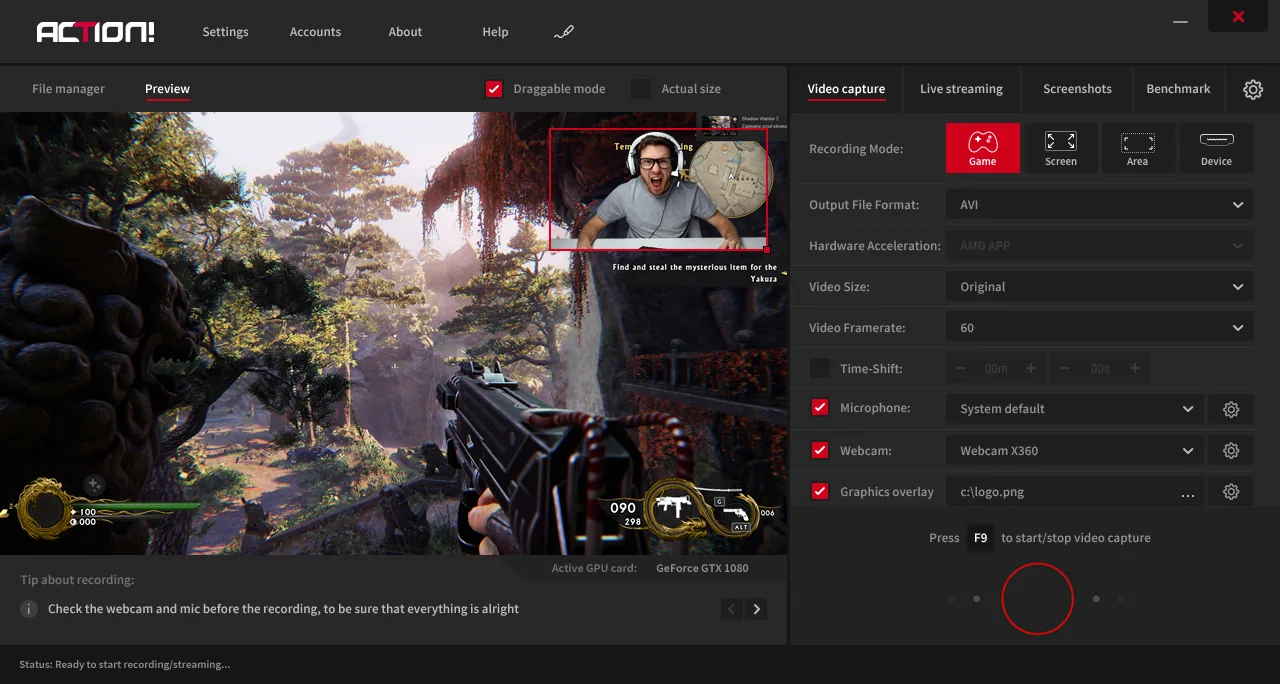 preview screen Action 3.0