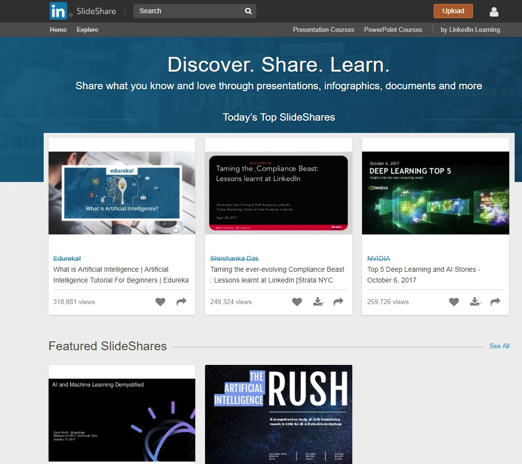 slideshare main screen
