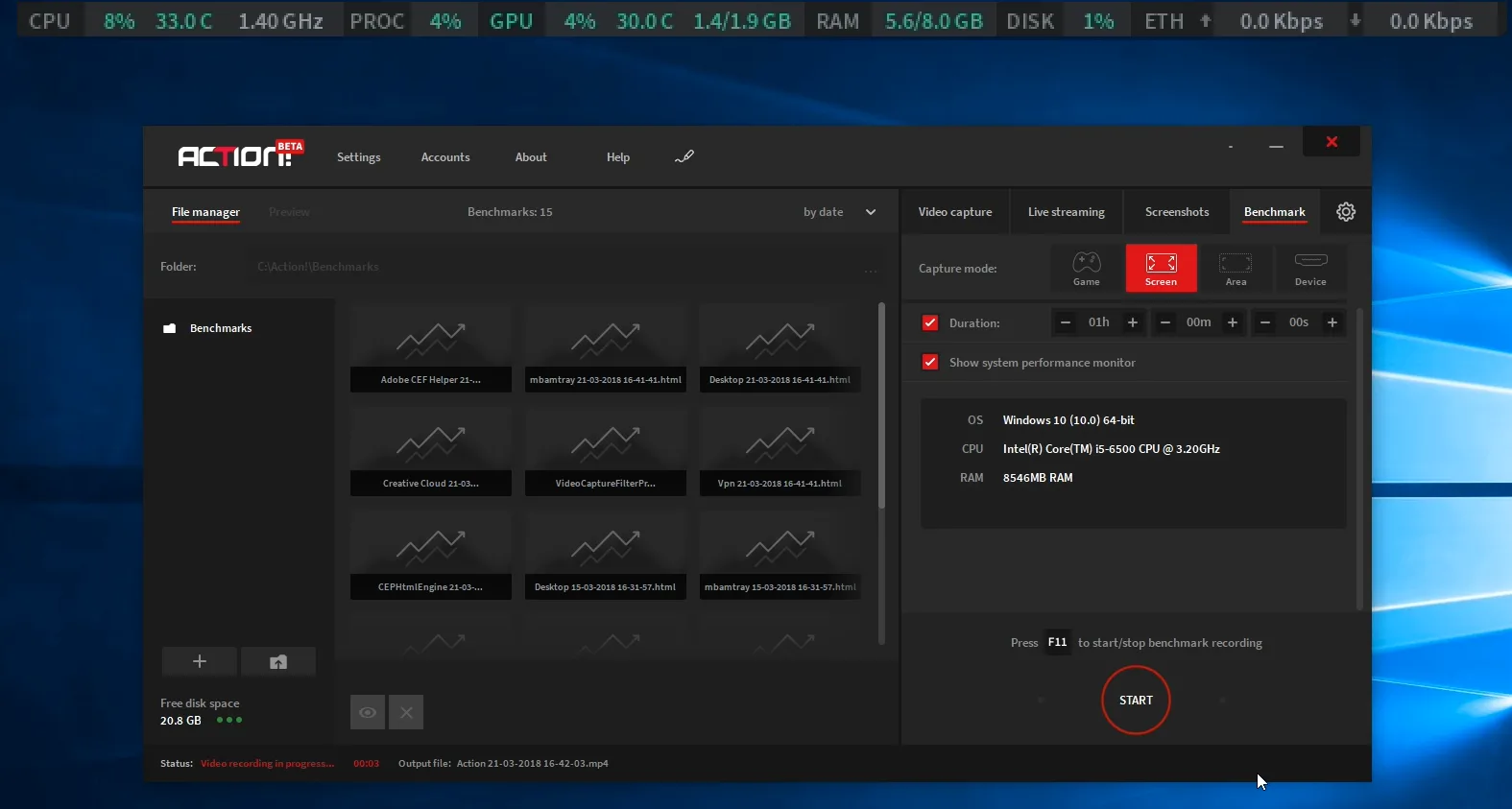 Action! screen recorder benchmark
