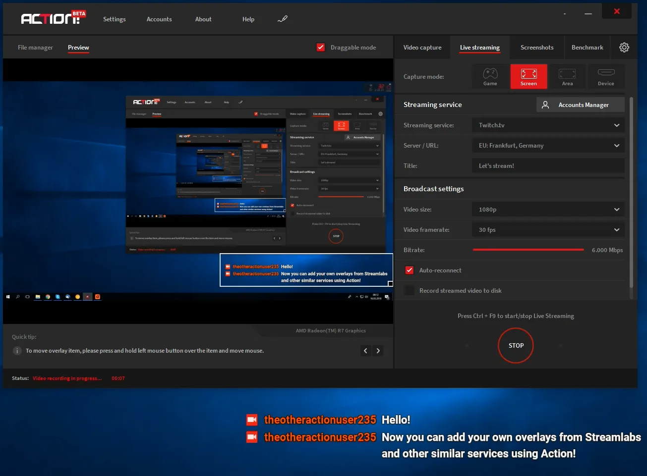 Action! overlay visible on your screen!
