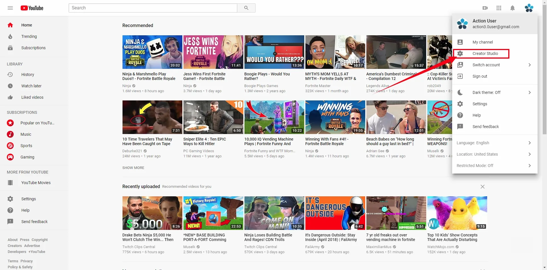 YouTube's main website page