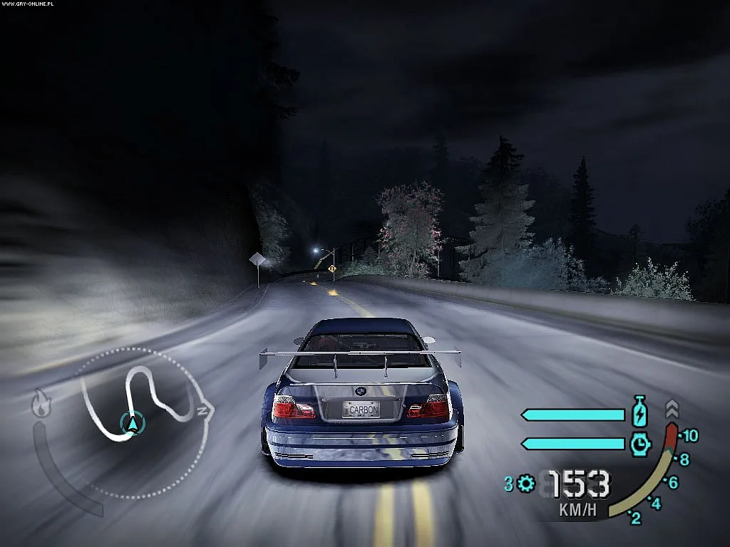 Need for Speed Carbon car race in the night in forest