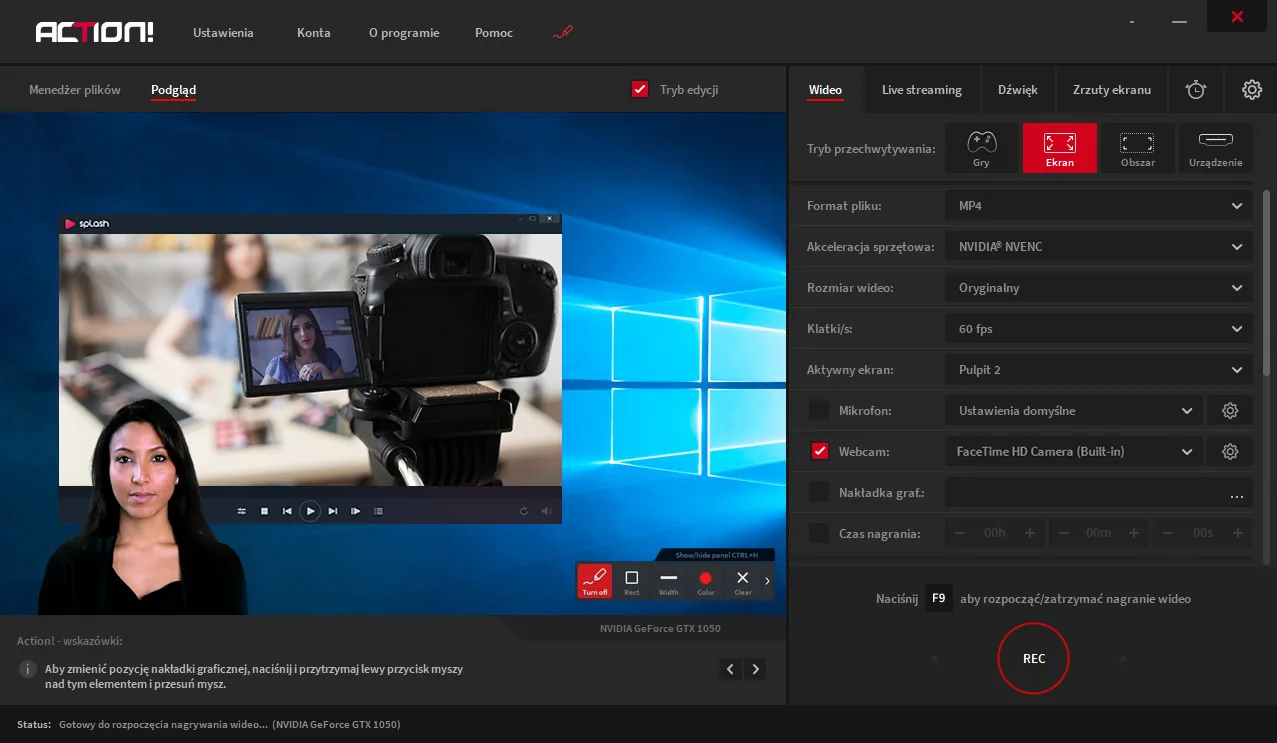 Program do nagrywania ekranu Action! - interfejs użytkownika