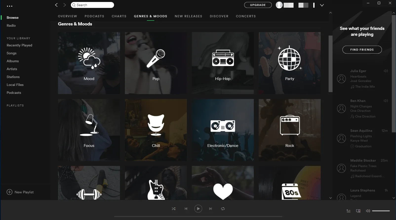 Interface of Spotify's user panel