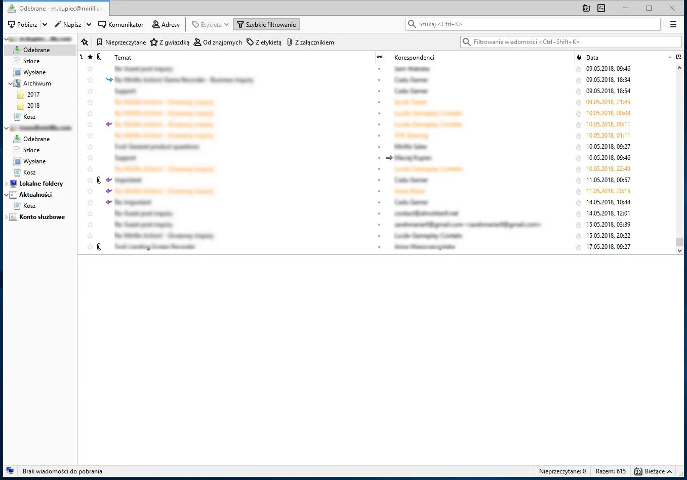 Interface of Mozilla Thunderbird software