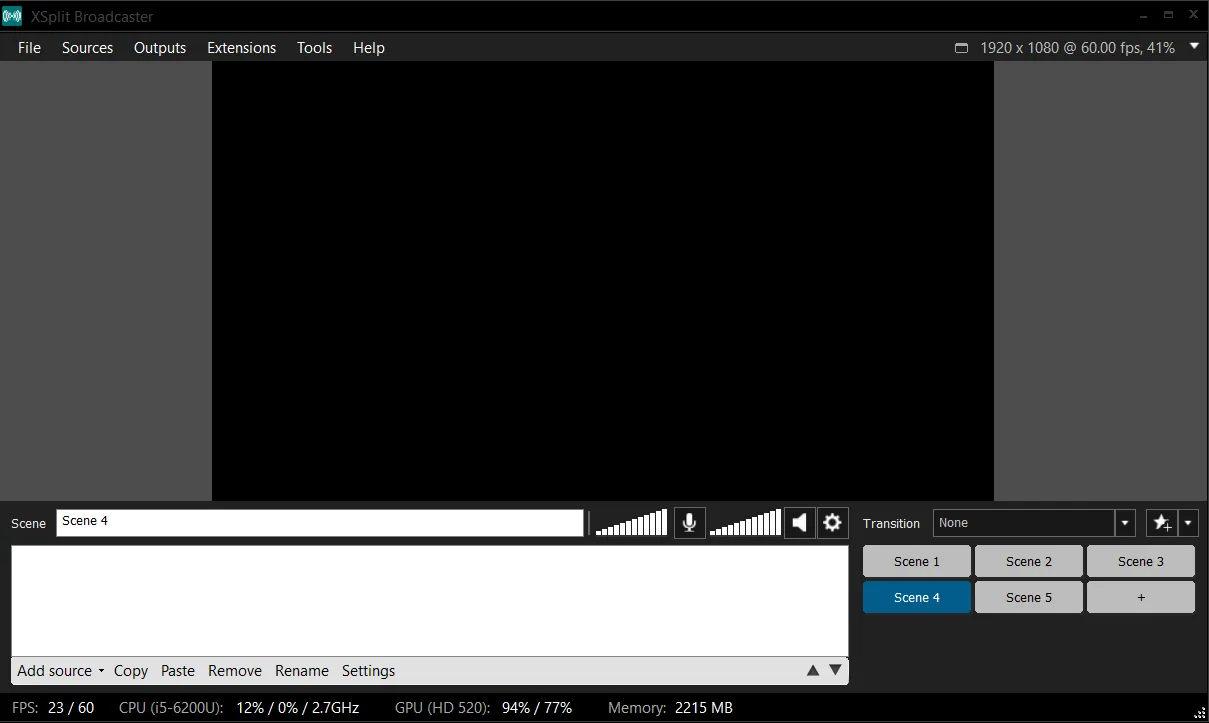 Program do nagrywania ekranu i streamingu wideo na żywo XSplit - interfejs użytkownika