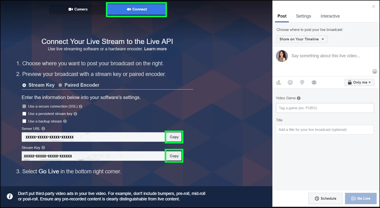 Facebook stream key