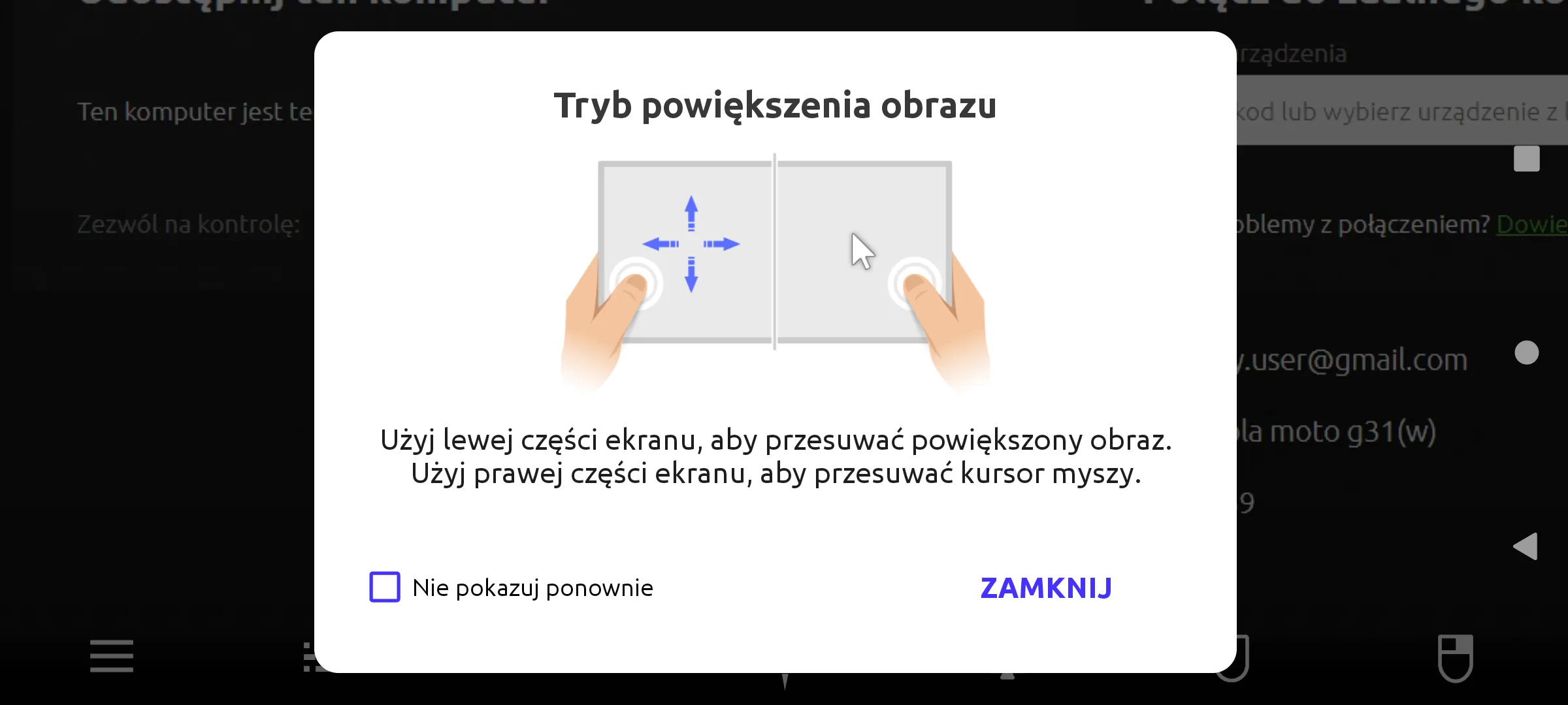 Sterowanie zdalnym pulpitem z telefonu