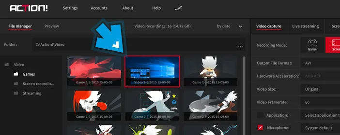 Mirillis Action! - list of desktop recordings