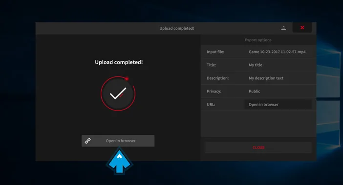 Mirillis Action! - exporting video recordings to Facebook - upload completed