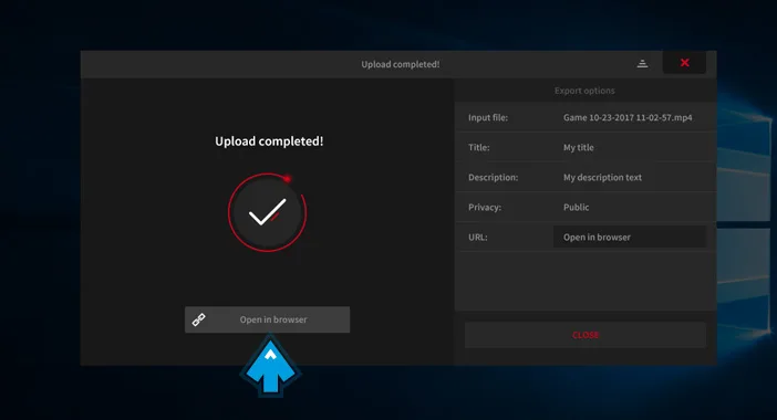 Mirillis Action! - exporting video recordings to YouTube - upload completed