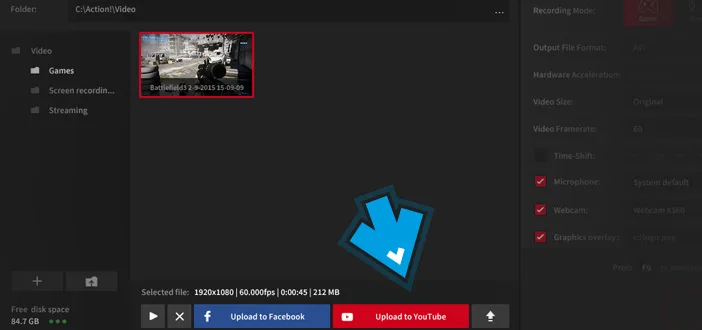 Mirillis Action! - Export Battlefield 3 recording to YouTube 