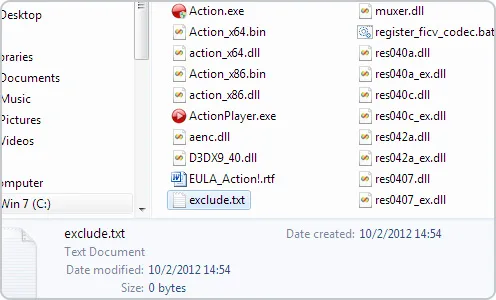 Mirillis Action! - exclude file