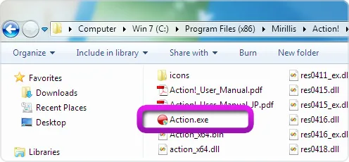 Mirillis Action! - Activate tab