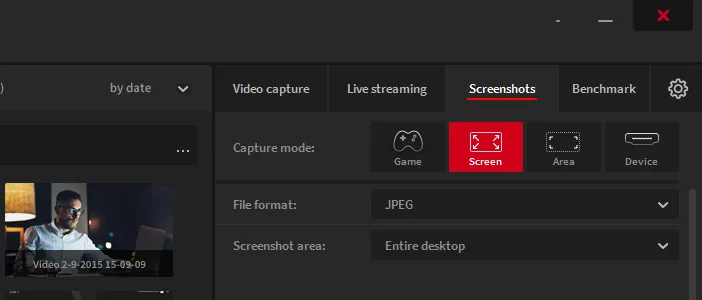 Mirillis Action! - screenshots file format option