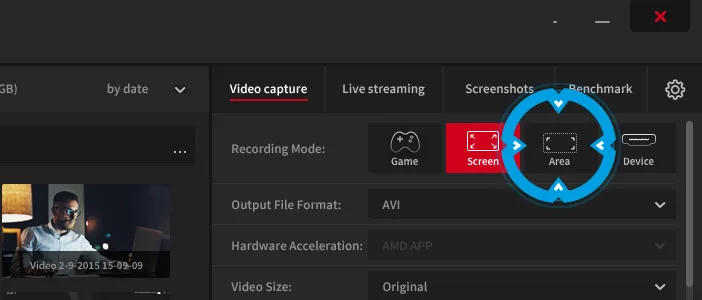 Mirillis Action! - selecting desktop region