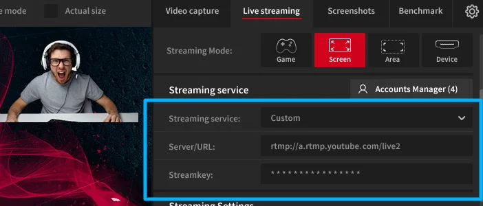 Mirillis Action! - RTMP URL for Twitch.tv