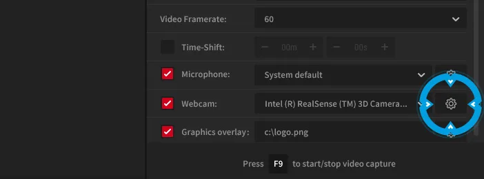 Mirillis Action! - Webcam settings